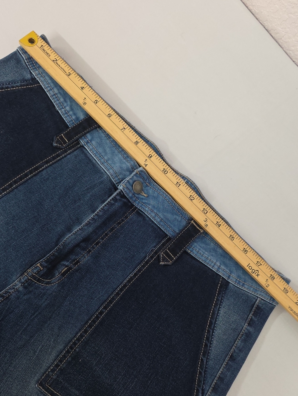 Blue Patchwork Stretch  Mid Rise Straight Denim Jeans Size 20 Plus - Picture 3 of 9
